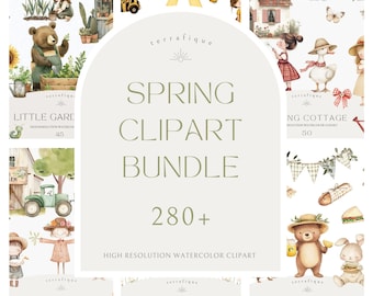 Spring Clipart Bundle Cute Animals Cottagecore Farm Woodland Picnic Gardening Honey Bee PNG Sublimation Free Commercial Use License