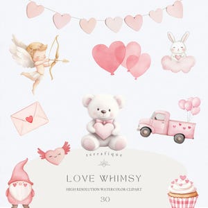 Clipart Saint-Valentin animaux mignons Cupidon coeurs fantaisistes ours en peluche nain camion rose rouge Vichy usage Commercial Clipart romantique