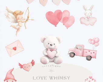 Valentine's Day Clipart: Cute Animals, Cupid, Teddy Bear (Digital Download)