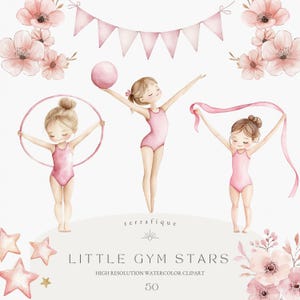 Lindo clipart de gimnasia Acuarela Chicas gimnastas PNG Gráficos de gimnasia rosa Saltar de la viga Leotardo Actividades infantiles Deporte Uso comercial