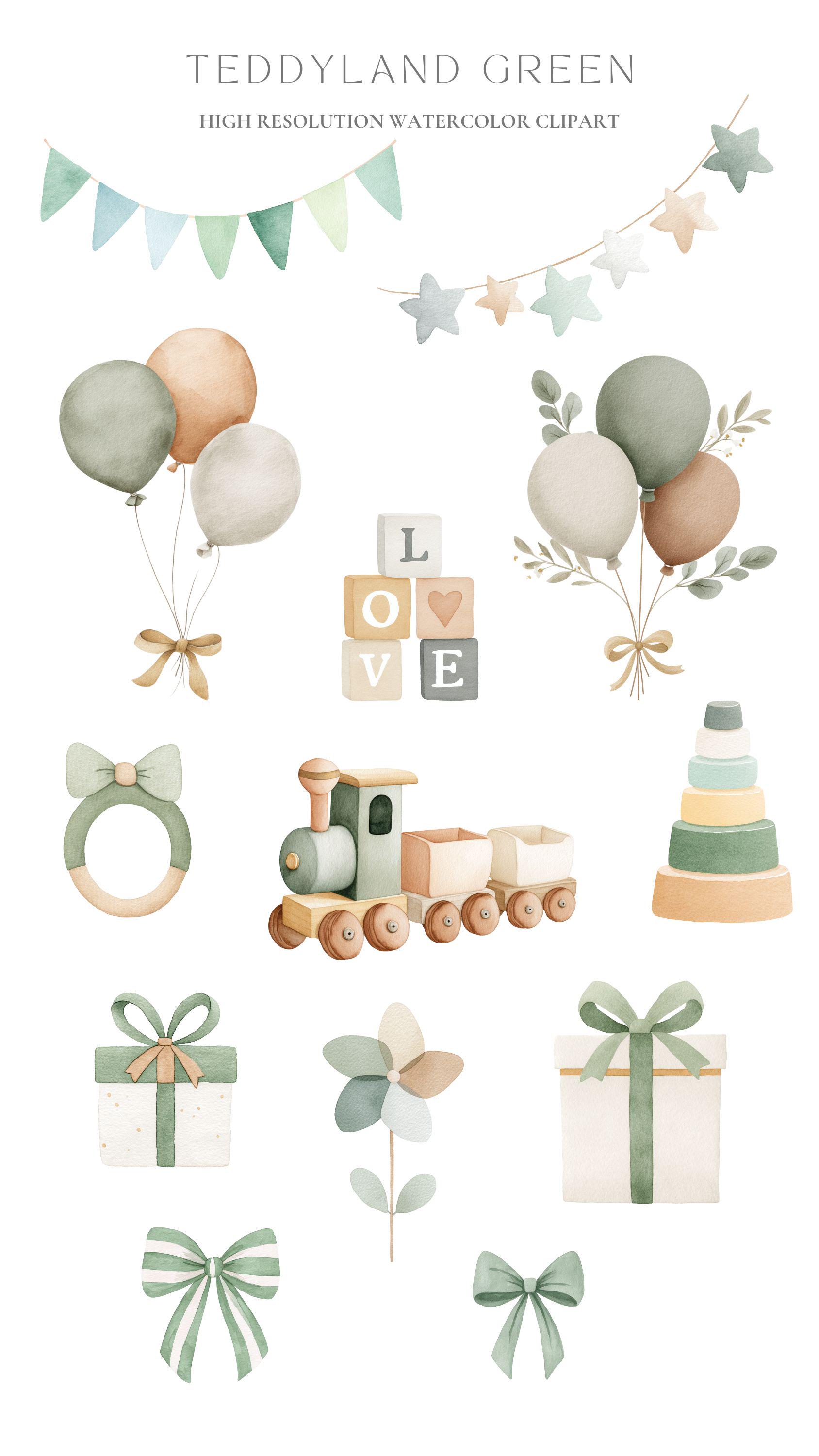 Sage Green Teddy Bear Clipart Set: Nursery & Baby Shower Graphics (PNG ...