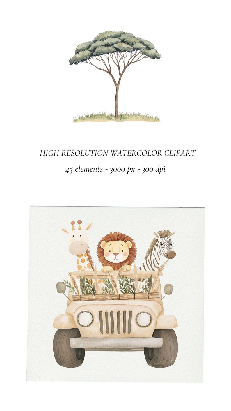 Boho Safari Animals Watercolor Clipart: Baby Shower Invitation (PNG, PDF) image 8