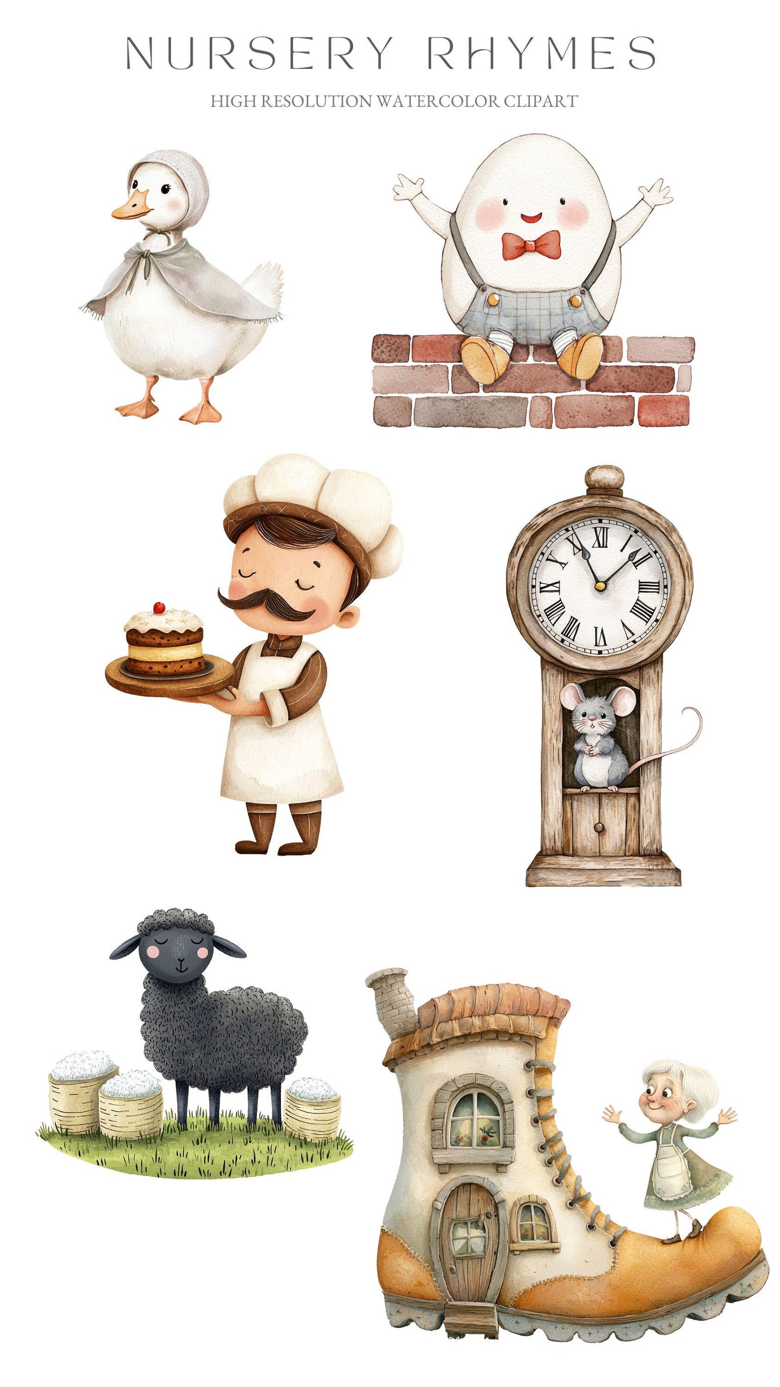 Watercolor Nursery Rhymes Clipart: Whimsical Storybook PNG Graphics - Etsy