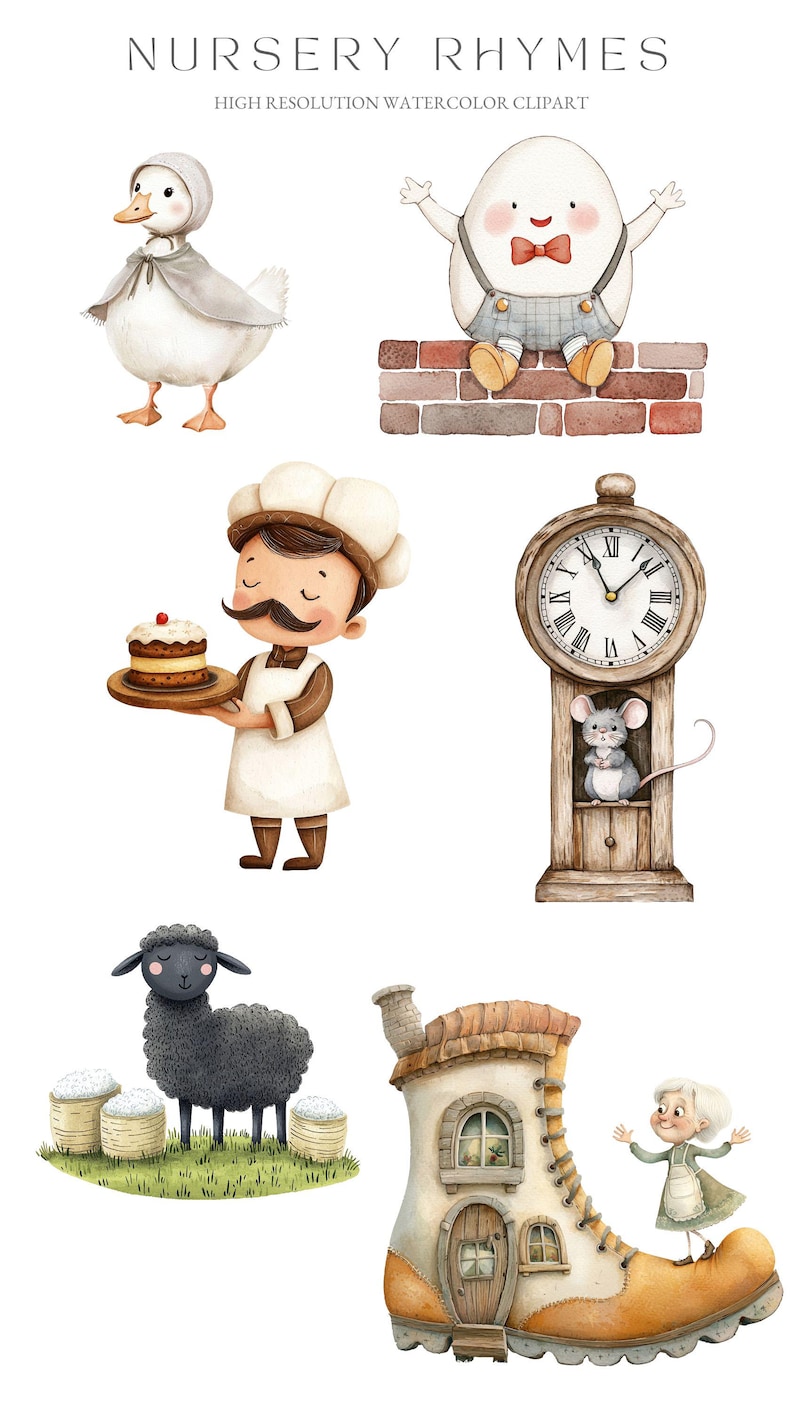 Watercolor Nursery Rhymes Clipart: Whimsical Storybook PNG Graphics - Etsy