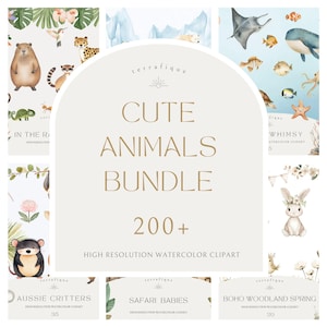 Clipart-Bundle süße Tiere Aquarell Safari Arktis Meer Leben Australier Boho Wald Regenwald Sublimation Lizenz für freie kommerzielle Nutzung