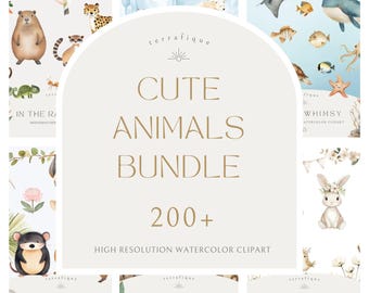 Watercolor Animal Clipart Bundle: Safari, Arctic, Woodland (200+ Designs)