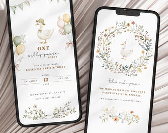 Silly Goose First Birthday Invitation Template: Animated Video Evite (Canva Editable)