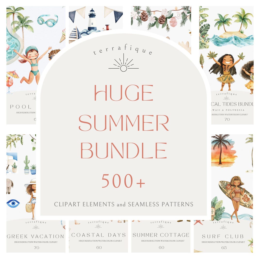 Summer Clipart Mega Bundle Cottagecore, Coastal, Nautical, Tropical PNG ...