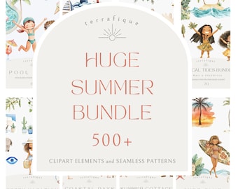 Summer Clipart Mega Bundle Cottagecore Coastal Nautical Tropical Summer Vacation Pool Party PNG Sublimation Free Commercial Use License