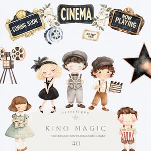 Clipart per amanti dei film, carino, retrò, cinema, teatro, rullini, cinefili, serate cinematografiche, inviti, uso commerciale