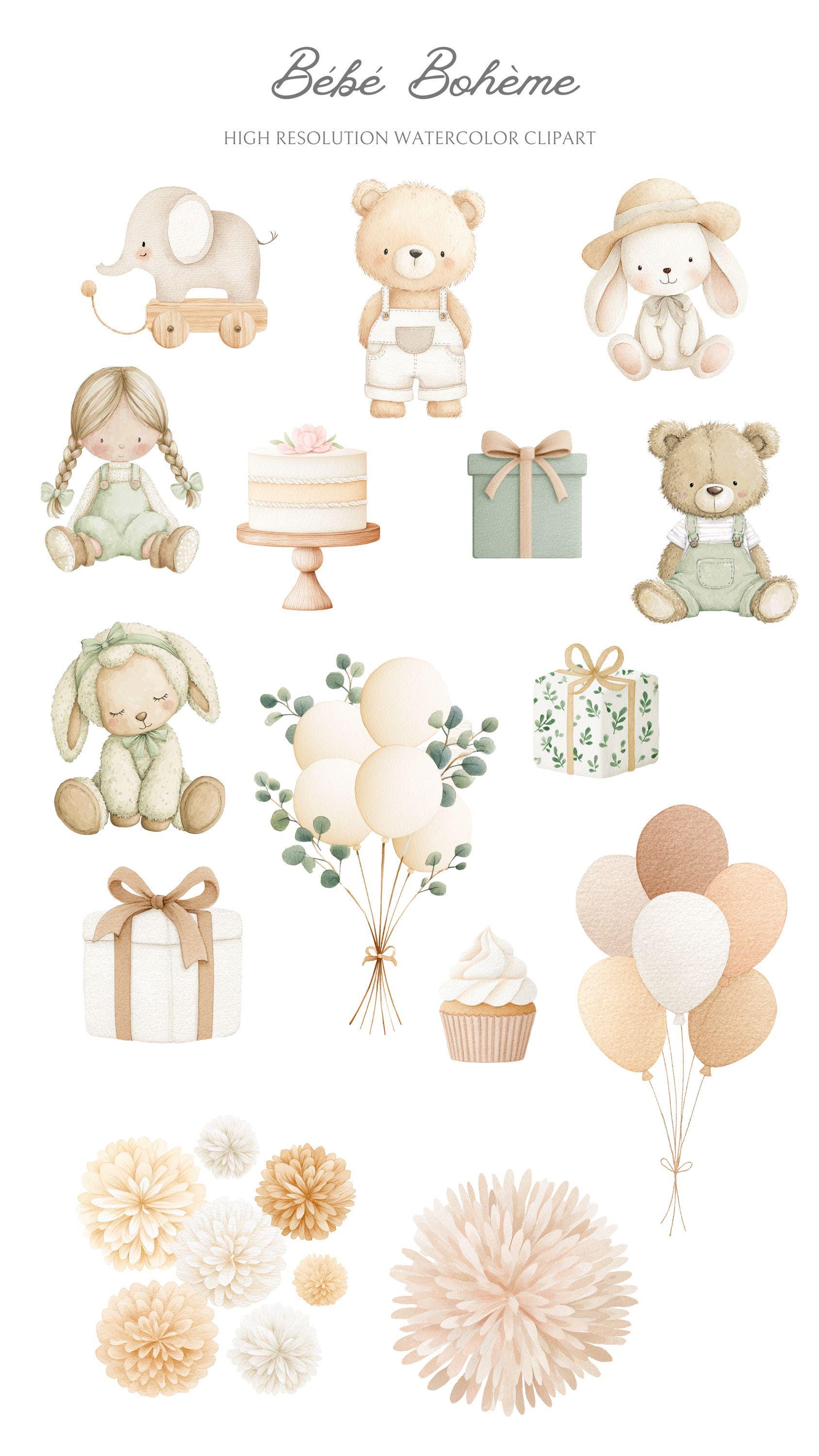 Boho Nursery Clipart Watercolor Gender Neutral Baby Shower Seamless ...