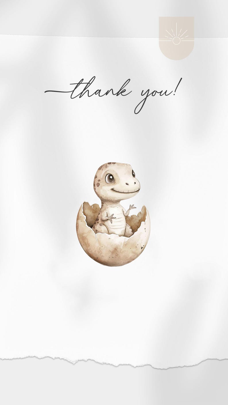 K&ouml;nnte beinhalten: Eine niedliche Cartoon-Illustration eines braunen und wei&szlig;en Geckos, der aus einem braunen Ei schl&uuml;pft. Der Gecko l&auml;chelt und hat gro&szlig;e Augen. Der Text "thank you!" ist in schwarzer Kursivschrift &uuml;ber dem Gecko geschrieben.