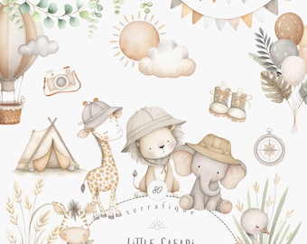 Safari Clipart, Neutral Beige African Baby Animals Birthday Nursery PNG Commercial Use Graphics