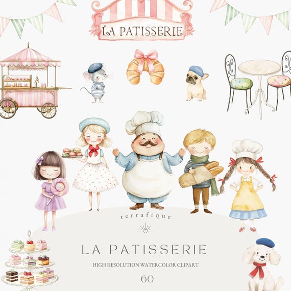 French Bakery Clipart: Watercolor Desserts, Paris Sweets (Digital Download)