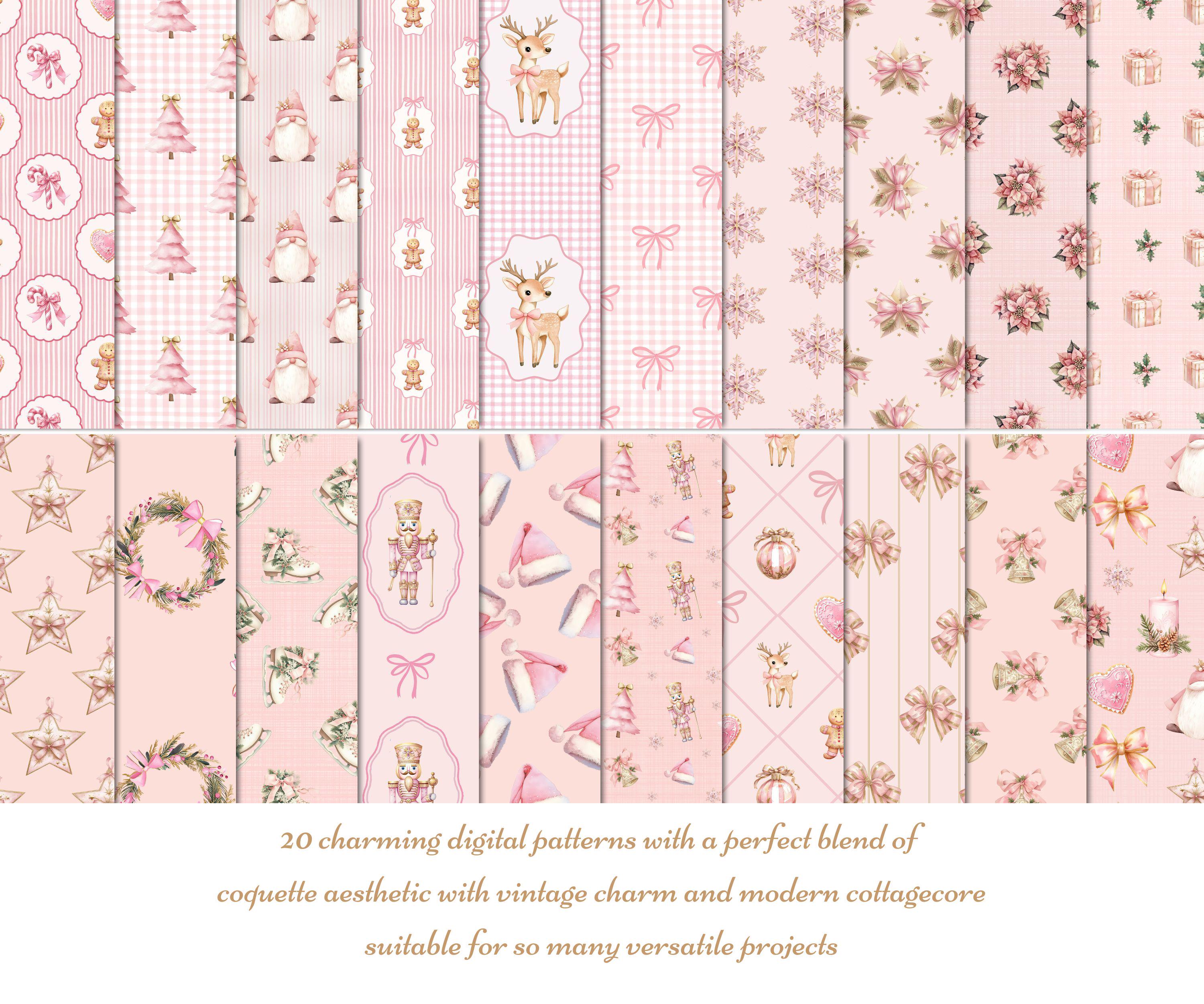 Pink Christmas Coquette Seamless Patterns: Vintage Printable Papers ...
