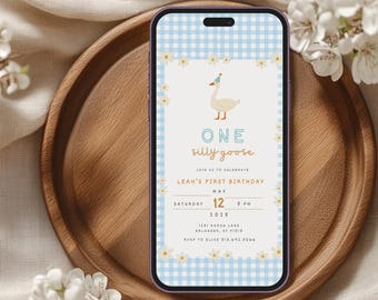 Silly Goose First Birthday Invitation: Animated Cottagecore Evite (Canva Template)