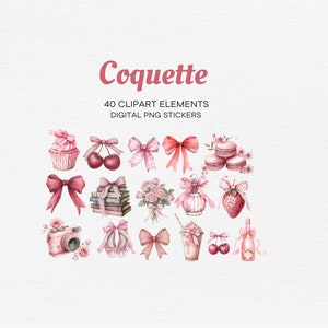 Coquette Clipart Adesivi digitali Goodnotes PNG Fiocco estetico rosa per diario Planner Design alla moda Sublimazione Stampabile Download digitale