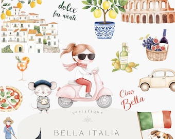 Italy Clipart: Watercolor Italian Summer Travel Set (Digital Download)