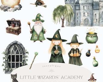 Whimsical Wizard School Clipart: Magic Potions, Wands (Digital Download)