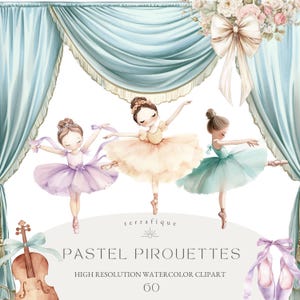 Bonitas imágenes prediseñadas de ballet, bailarinas de acuarela pastel, lago de los cisnes, invitación de cumpleaños para niña, baby shower, decoración de guardería, uso comercial PNG