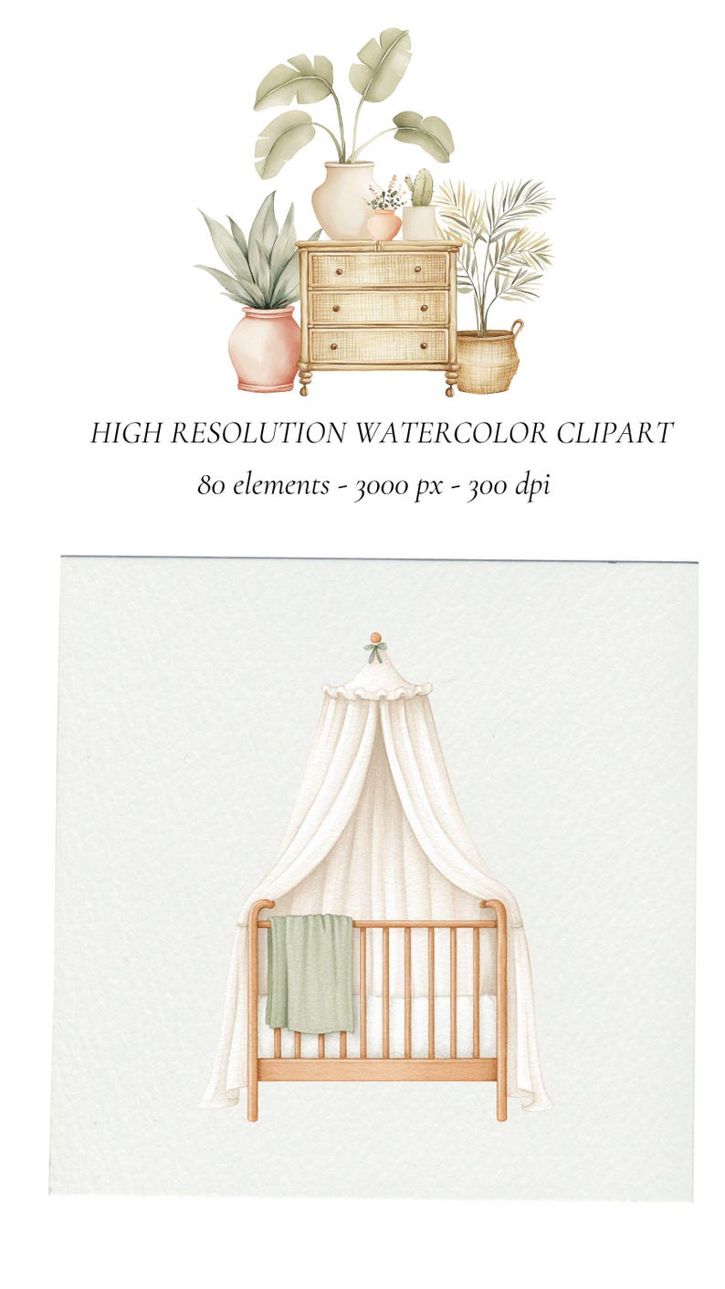 Boho Nursery Clipart Watercolor Gender Neutral Baby Shower Seamless ...