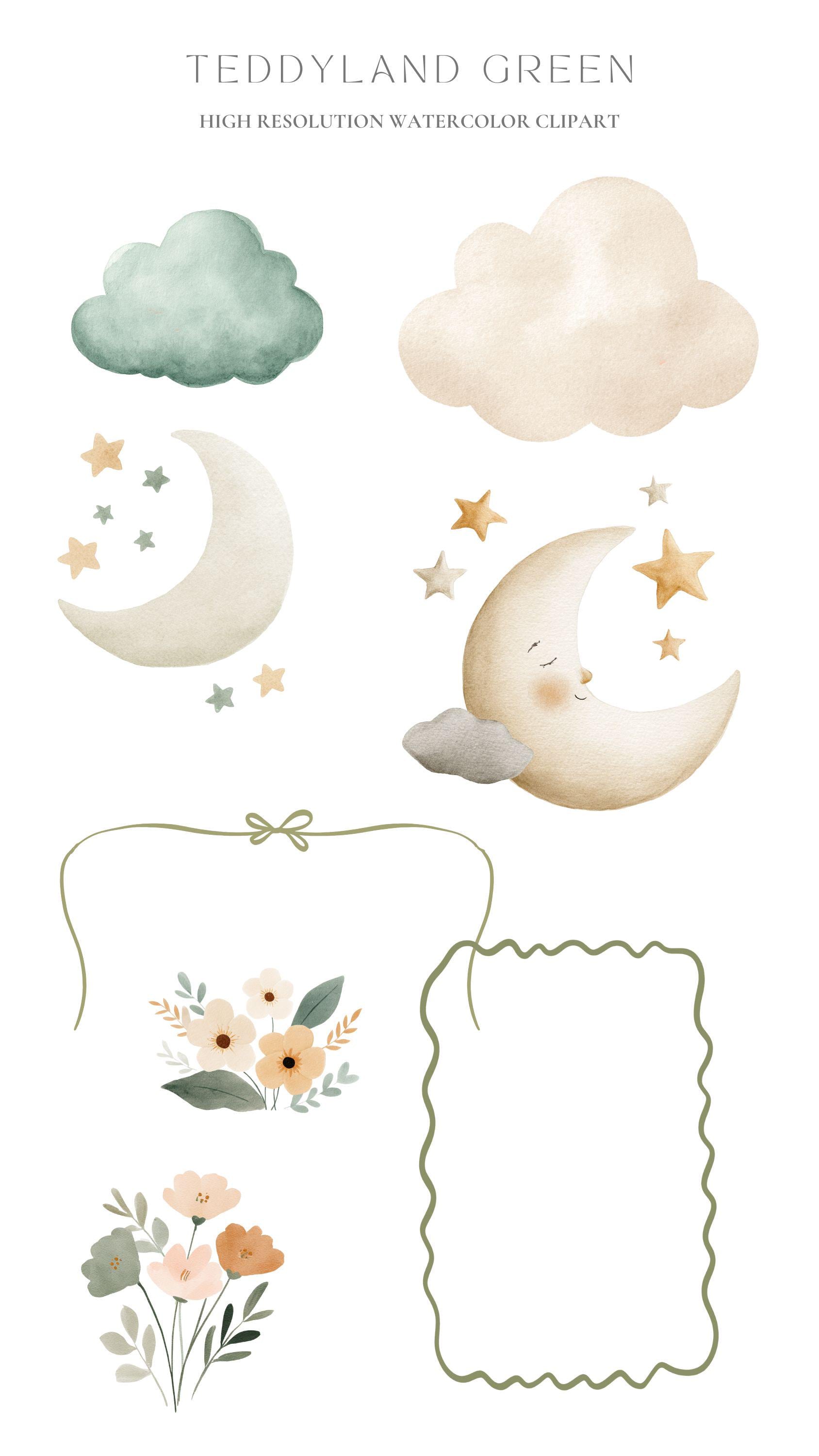 Sage Green Teddy Bear Clipart Set: Nursery & Baby Shower Graphics (PNG ...