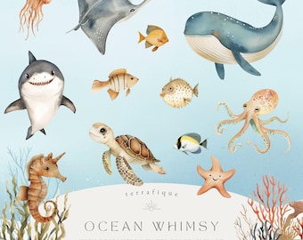 Lindos animales marinos en acuarela (descarga digital)