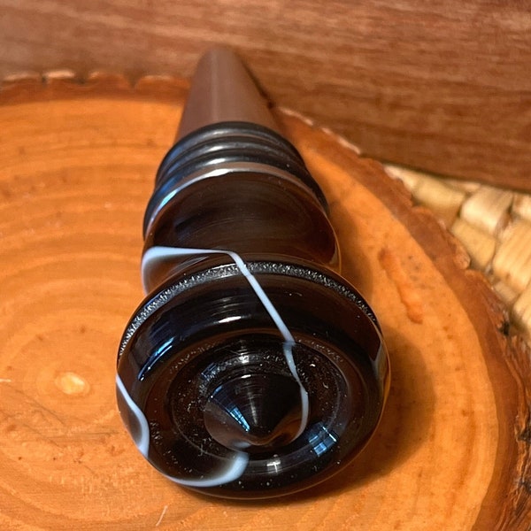 W9 Hand Turned Black Resin Wine Stopper with White Swirls - Bar Ware Gift, Kitchen Gift, Gift for Wine Lover