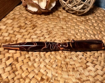 SR1 Bronze Beauty - Hand Turned Burnt Orange and White Swirled Resin Pen with Irridescent Look - Great Gift for Journaling