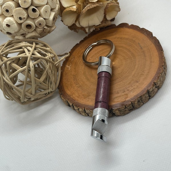 KC7 Purpleheart Wood Hand-turned Bottle Opener Keychain with Silver colored accent - Beer Lover Gift