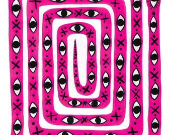 Pink evil eye mystical spiritual protection snake archival print of painting - 8x10