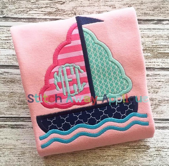 Girly Sail Boat Summer Machine Applique Design | Etsy