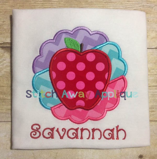 Scallop Apple Back to School Machine Applique Design - Etsy