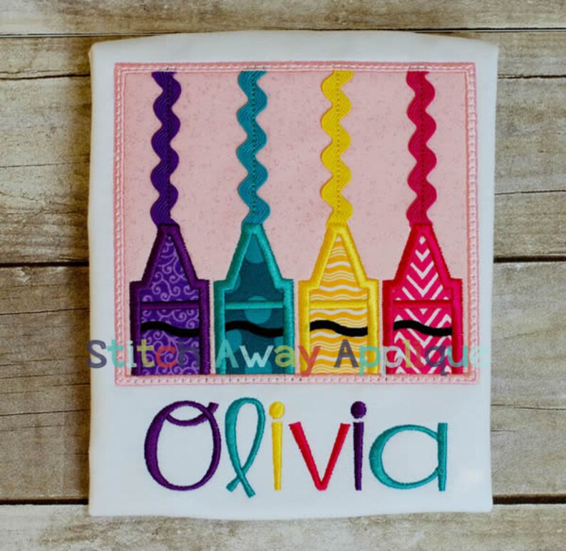 Crayon Box Back to School Machine Applique Design Etsy