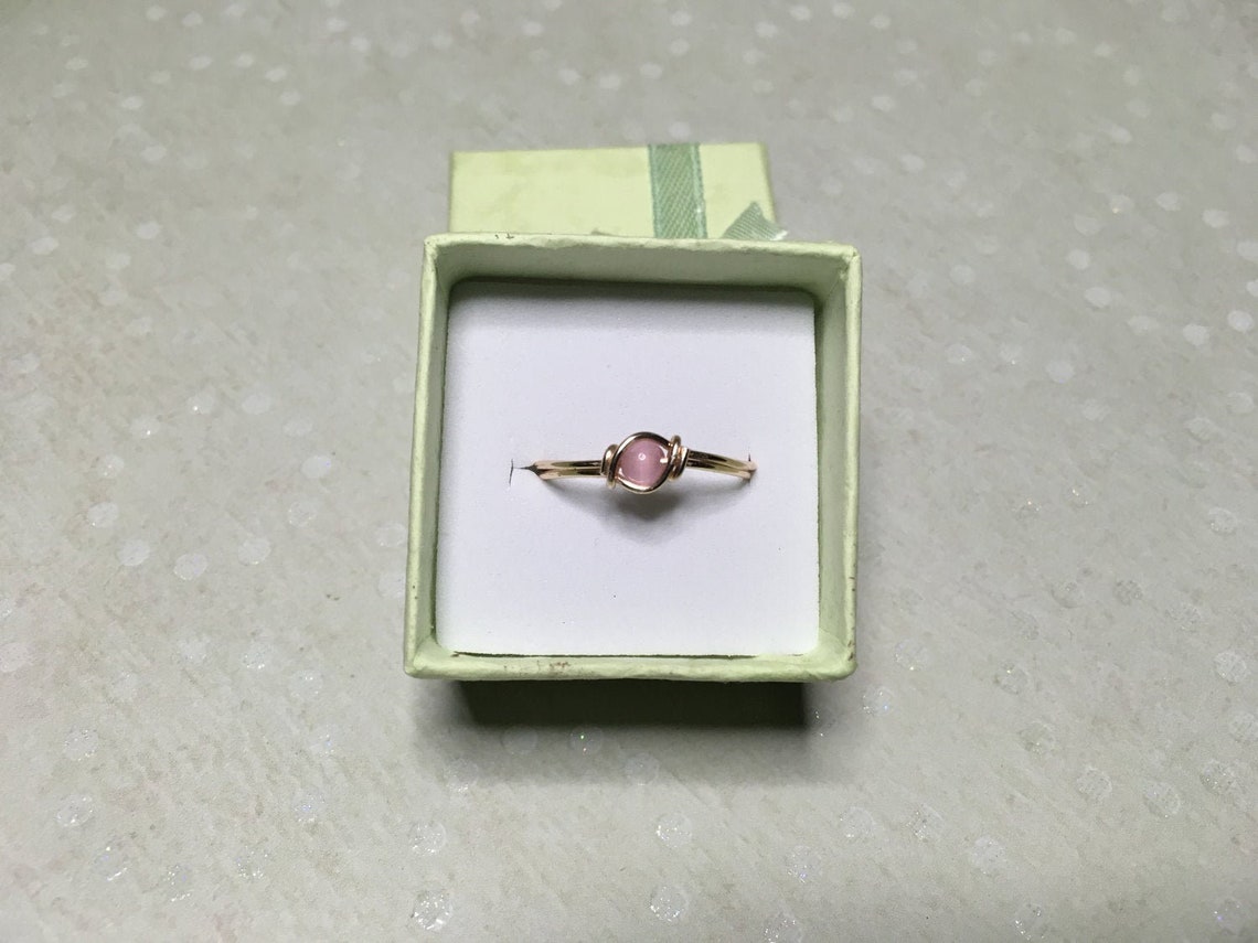 Tiny pink cats eye ring with box Etsy
