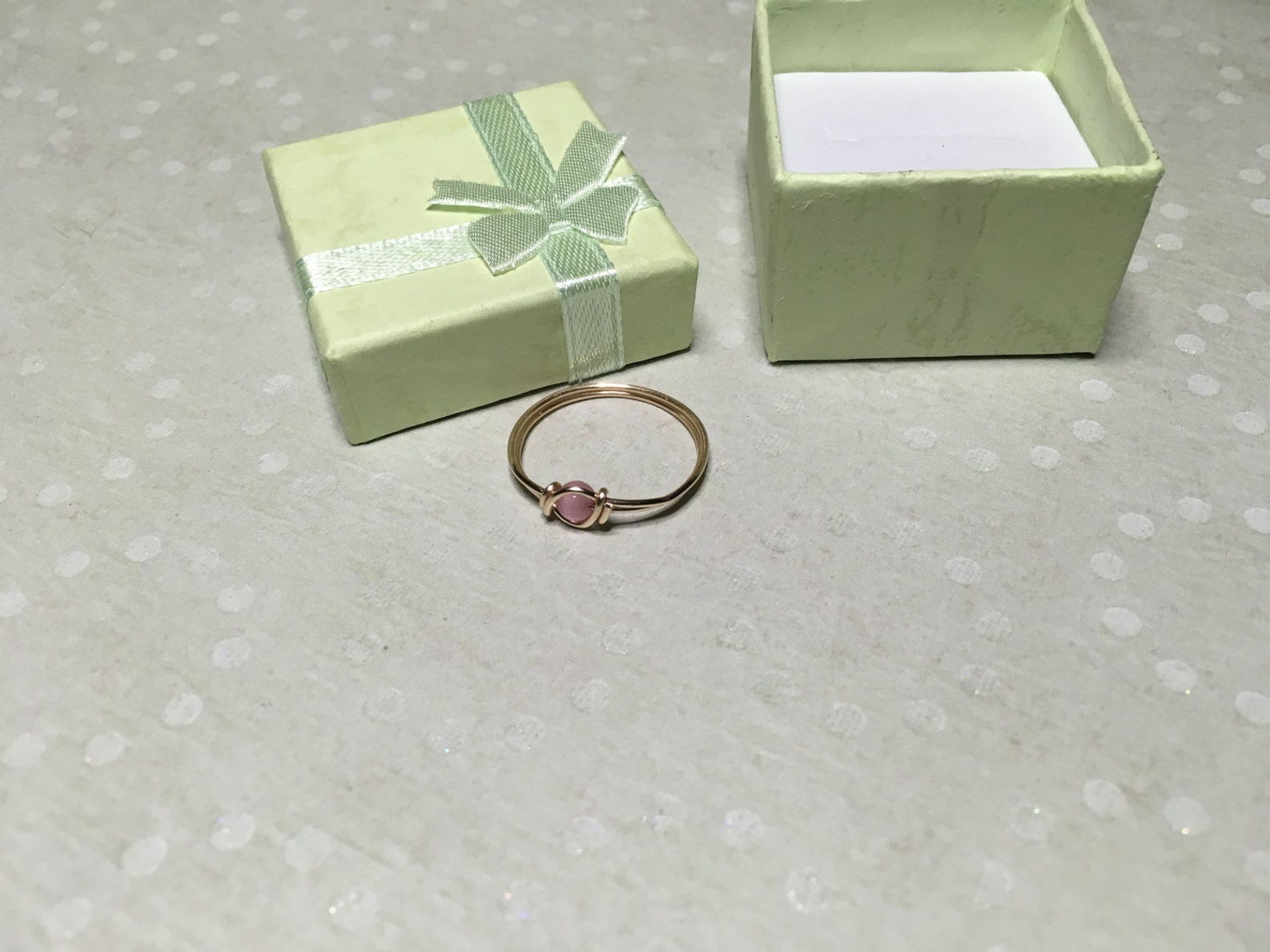 Tiny pink cats eye ring with box Etsy