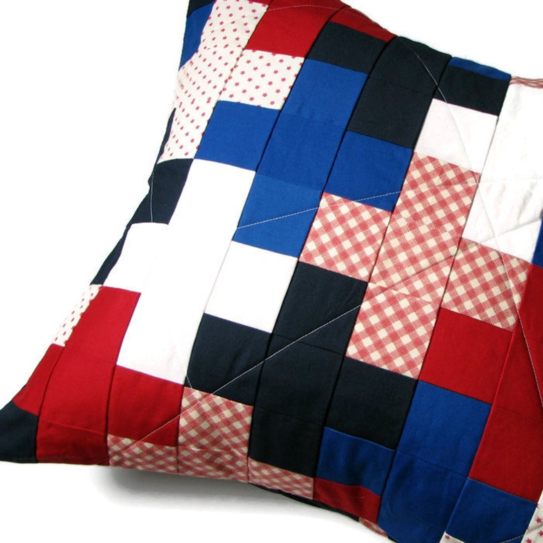 Quilted Pillow Cover 20x20, Patchwork Pillow Sham, 4th of July Decor