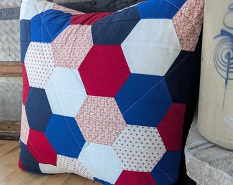 Patriotic Pillow Cover 22x22, Quilted Pillow Sham, Military Gifts, 4th of July Home Decor