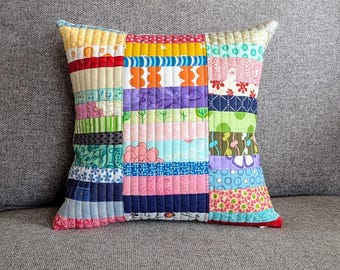 Quilted Pillow Cover, Pink Princess Pillow Cover 12x12, Patchwork Pillow Sham, Gifts for girls, Accent Pillow