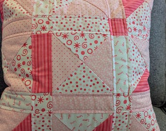 Pink & White Quilted Patchwork Pillow Cover – Baby Nursery Décor