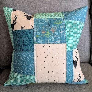 Woodland Pillow Cover, Quilted Pillow Sham, Patchwork Pillow Cover 18x18, Cushion Cover, Geometric Pillow
