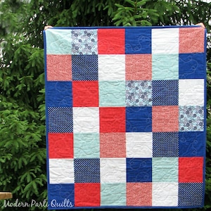 Patchwork Baby Quilt, Baby Boy Quilt, Baby Boy Bedding, 37x42 READY TO SHIP