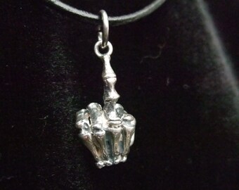 Unisex hand made Sterling silver F U skeleton hand pendant