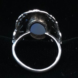 Sterling Silver Ring Size 6.5 blue faux chalcedony Glass Art Deco Marcasite Antique image 7