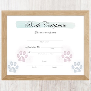 Puppy-geboorteakte, nieuwe puppy-printables, puppy-essentials, downloads voor hondenfokkers, nieuwe hondenbezitters