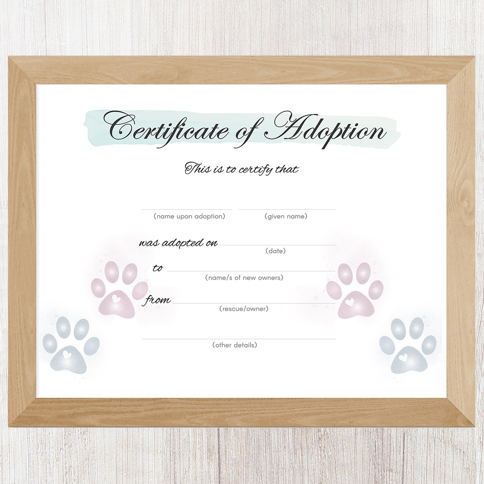 Dog Adoption Certificate, Adopt a Puppy Printable, Certificate of ...
