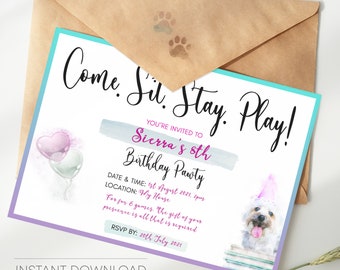 Dog Birthday Invitation, Kids Birthday Invitation Digital Download, Printable Birthday Invite for Dog Theme Party, Dogs 1st Birthday Pawty