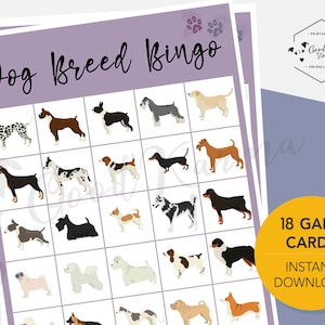 Dog Breed Bingo, Printable Bingo Cards for Kids, Dog Birthday Party, Bingo Game Printable, Activities for Kids, Puppy Shower Games