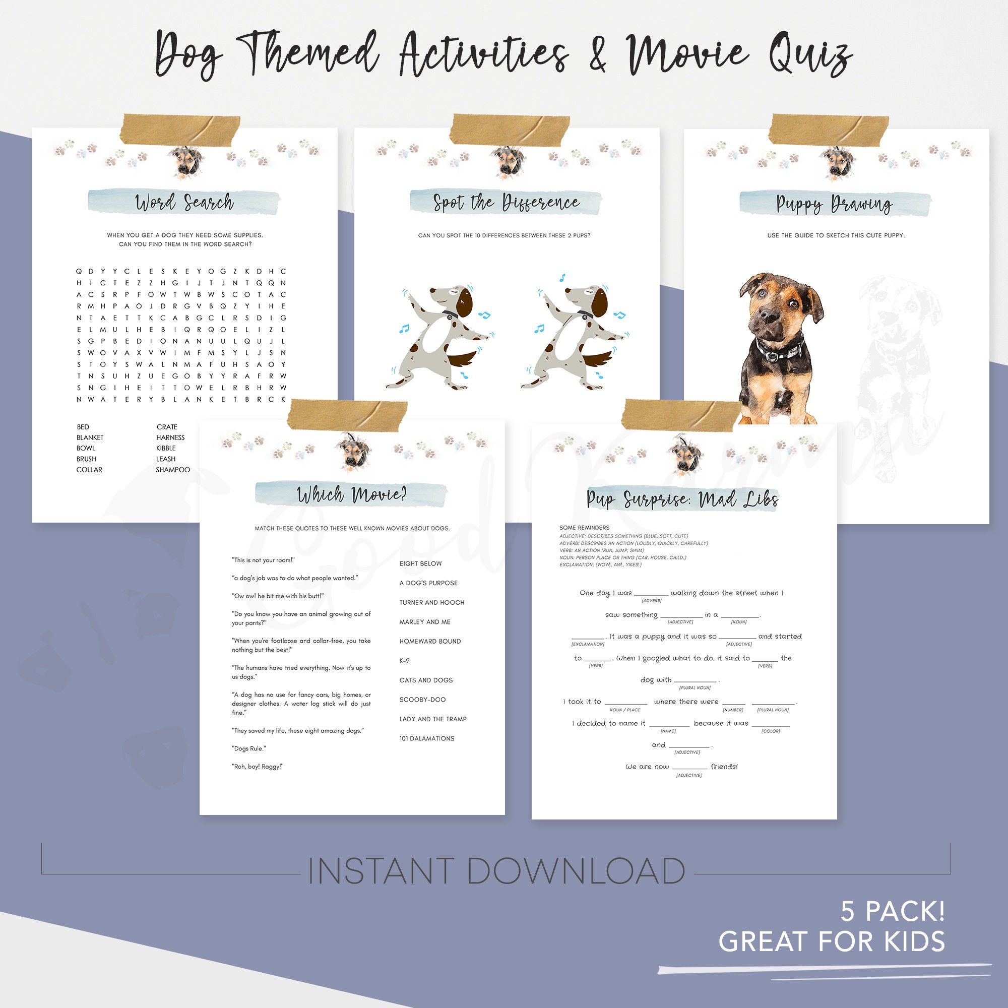 Dog Birthday Party Games Printable Games for Children Word - Etsy