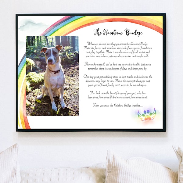 Rainbow Bridge Poem Download, Pet Memorial Art, Loss of Dog Gift for Kid, Dog Passed Away Gift, Sympathy Gift for Loss of Dog